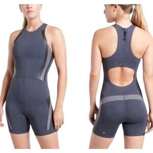 ATHLETA x Allyson Felix Legend Bodysuit Large Blue Gray Open Back Athleisure NEW